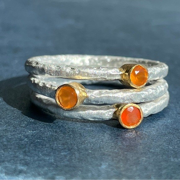 Carnelian Stacker Ring Sterling Silver + Gold Vermeil - Emily Rose Gems - Picture 1 of 3